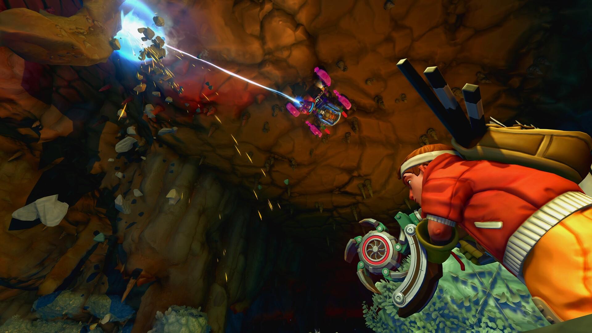 Mechanic navigating an underground Drilling Thunder route in Scrap Mechanic
