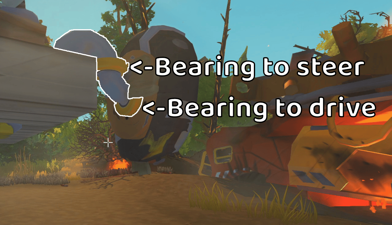 Scrap Mechanic vehicle bearings marked for steering and drive roles